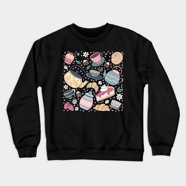 Cute tea party a fun tea time pattern Crewneck Sweatshirt by Yarafantasyart